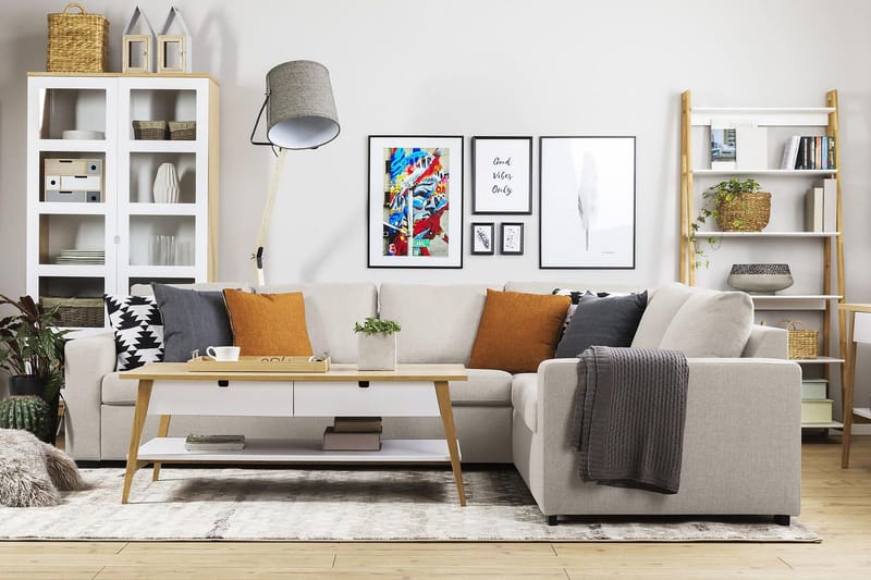 Crazy 5-sits Vändbar L-formad Large Hörnsoffa i Tyg - Beige - Möbler - Vardagsrum - Soffor - Hörnsoffor