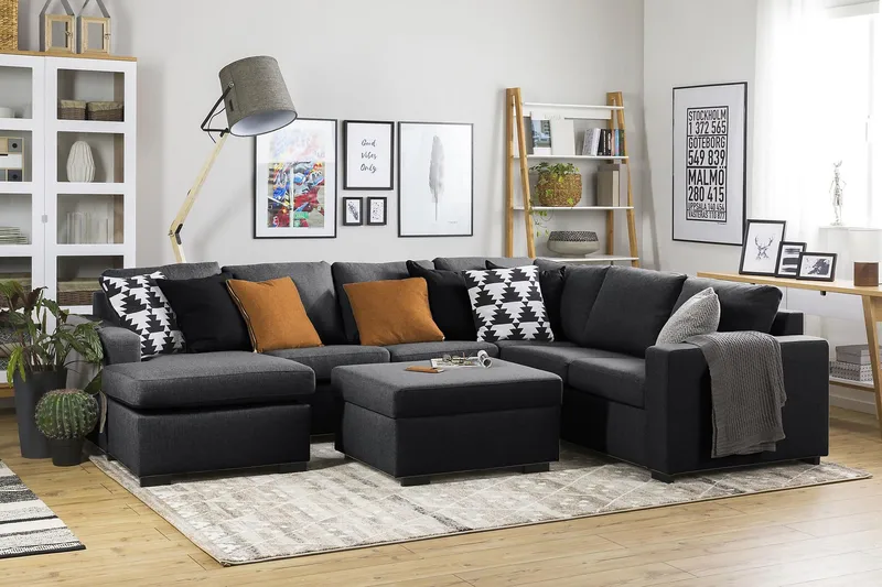 Crazy 5-sits Vänstervänd U-formad Hörnsoffa med divan i Tyg - Mörkgrå - Möbler - Vardagsrum - Soffor - Hörnsoffor