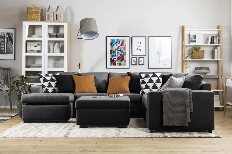 Crazy 5-sits Vänstervänd U-formad Hörnsoffa med divan i Tyg - Mörkgrå - Möbler - Vardagsrum - Soffor - Hörnsoffor