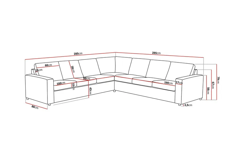 Crazy 6-sits Vändbar L-formad X-Large Hörnsoffa i Tyg - Antracit - Möbler - Vardagsrum - Soffor - Hörnsoffor