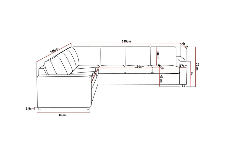 Crazy 6-sits Vändbar L-formad X-Large Hörnsoffa i Tyg - Antracit - Möbler - Vardagsrum - Soffor - Hörnsoffor
