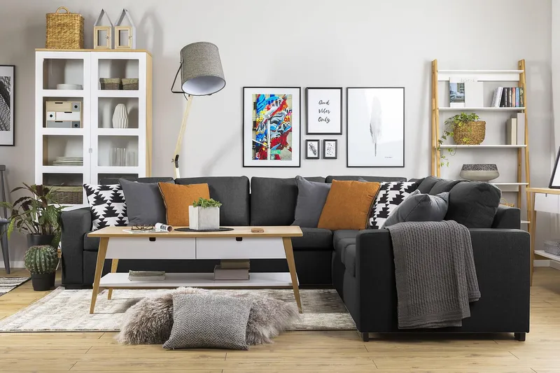 Crazy 6-sits Vändbar L-formad X-Large Hörnsoffa i Tyg - Antracit - Möbler - Vardagsrum - Soffor - Hörnsoffor