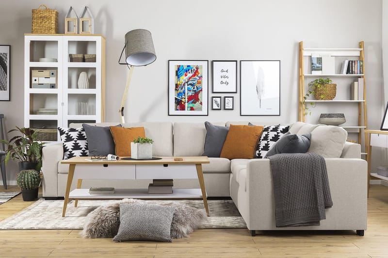 Crazy 6-sits Vändbar L-formad X-Large Hörnsoffa i Tyg - Beige - Möbler - Vardagsrum - Soffor - Hörnsoffor