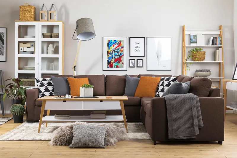 Crazy 6-sits Vändbar L-formad X-Large Hörnsoffa i Tyg - Brun - Möbler - Vardagsrum - Soffor - Hörnsoffor