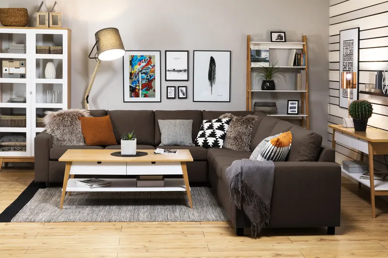 Crazy 6-sits Vändbar L-formad X-Large Hörnsoffa i Tyg - Brun - Möbler - Vardagsrum - Soffor - Hörnsoffor