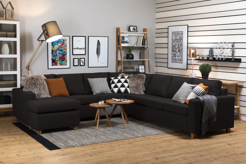 Crazy 6-sits Vänstervänd U-formad Large Hörnsoffa med divan i Tyg - Antracit - Möbler - Vardagsrum - Soffor - Hörnsoffor