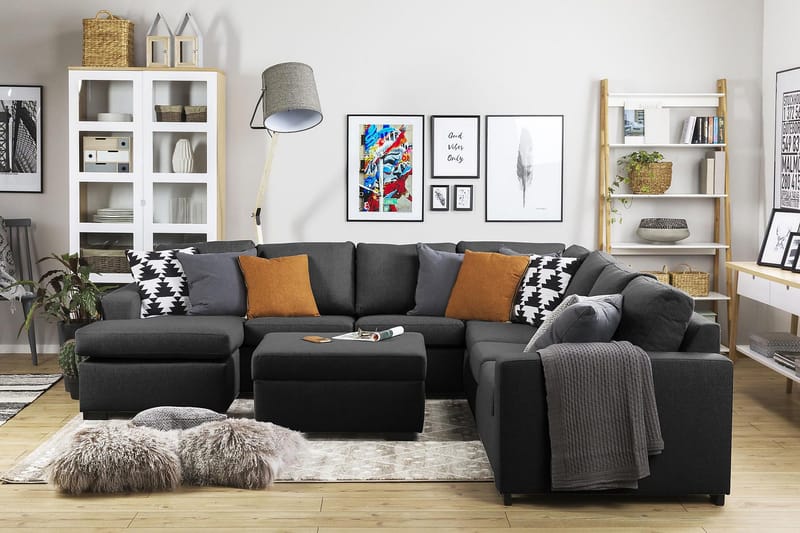 Crazy 6-sits Vänstervänd U-formad Large Hörnsoffa med divan i Tyg - Antracit - Möbler - Vardagsrum - Soffor - Hörnsoffor