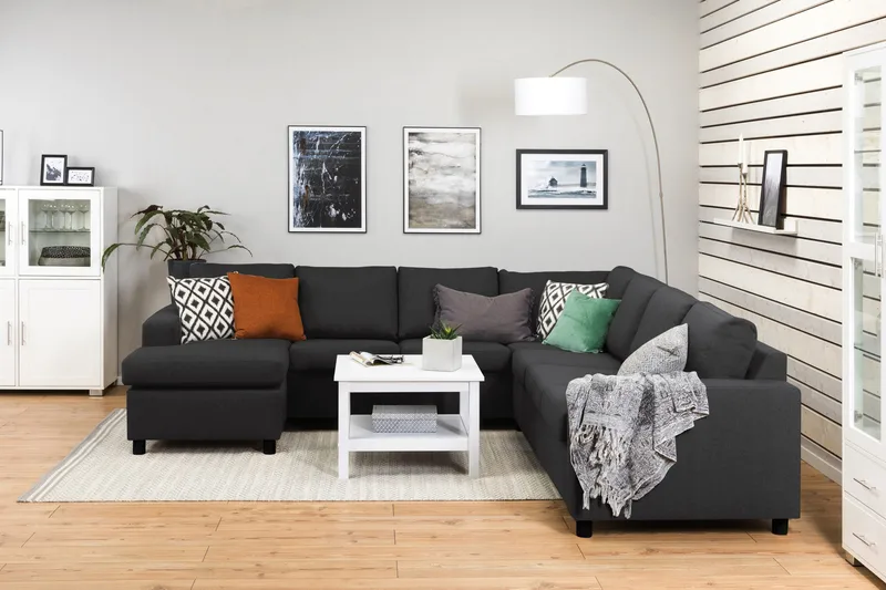 Crazy 6-sits Vänstervänd U-formad Large Hörnsoffa med divan i Tyg - Antracit - Möbler - Vardagsrum - Soffor - Hörnsoffor