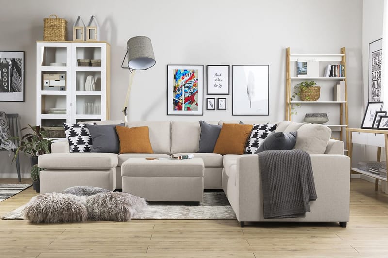 Crazy 6-sits Vänstervänd U-formad Large Hörnsoffa med divan i Tyg - Beige - Möbler - Vardagsrum - Soffor - Hörnsoffor