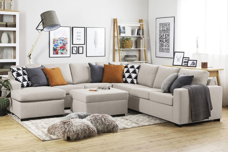 Crazy 6-sits Vänstervänd U-formad Large Hörnsoffa med divan i Tyg - Beige - Möbler - Vardagsrum - Soffor - Hörnsoffor
