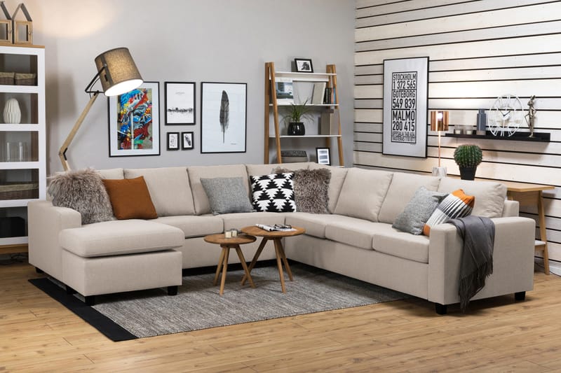 Crazy 6-sits Vänstervänd U-formad Large Hörnsoffa med divan i Tyg - Beige - Möbler - Vardagsrum - Soffor - Hörnsoffor