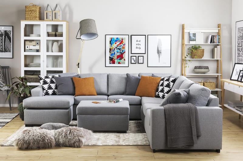 Crazy 6-sits Vänstervänd U-formad Large Hörnsoffa med divan i Tyg - Grå - Möbler - Vardagsrum - Soffor - Hörnsoffor