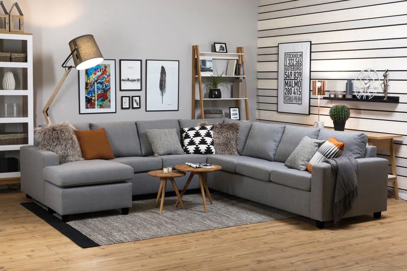 Crazy 6-sits Vänstervänd U-formad Large Hörnsoffa med divan i Tyg - Grå - Möbler - Vardagsrum - Soffor - Hörnsoffor