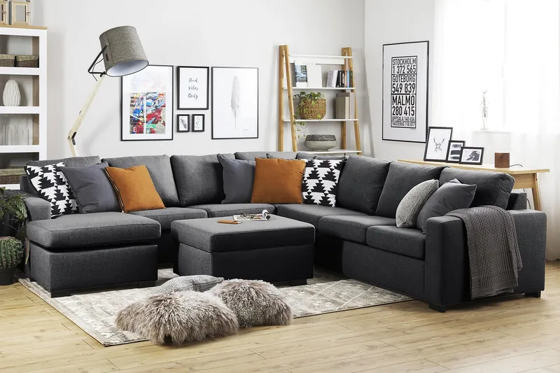 Crazy 6-sits Vänstervänd U-formad Large Hörnsoffa med divan i Tyg - Mörkgrå - Möbler - Vardagsrum - Soffor - Hörnsoffor
