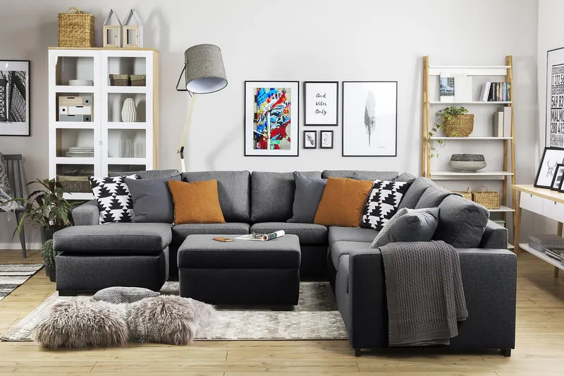 Crazy 6-sits Vänstervänd U-formad Large Hörnsoffa med divan i Tyg - Mörkgrå - Möbler - Vardagsrum - Soffor - Hörnsoffor