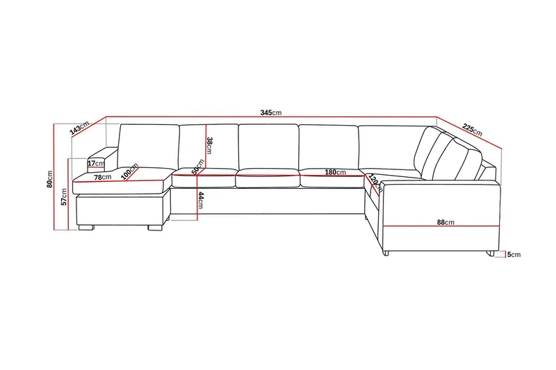 Crazy 6-sits Vänstervänd U-formad X-Large Hörnsoffa med divan i Konstläder - Svart - Möbler - Vardagsrum - Soffor - Hörnsoffor