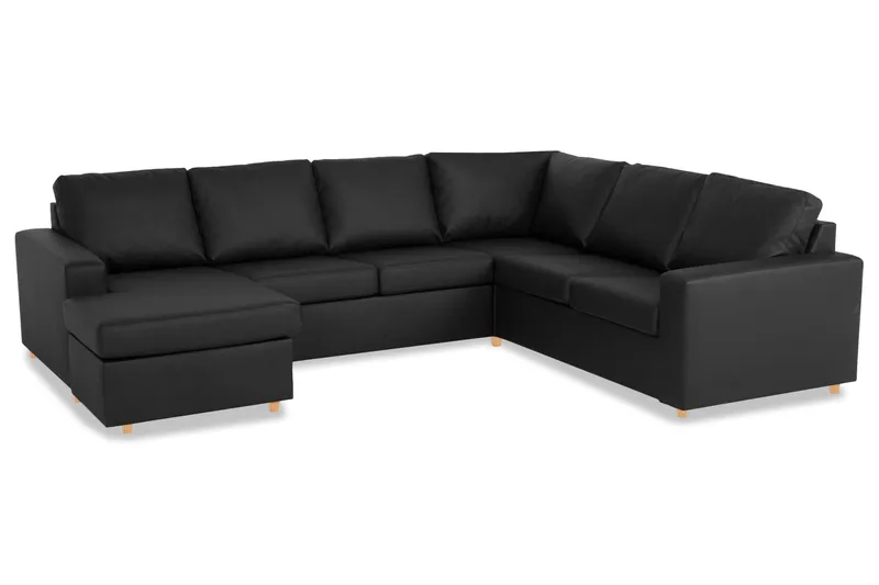 Crazy 6-sits Vänstervänd U-formad X-Large Hörnsoffa med divan i Konstläder - Svart - Möbler - Vardagsrum - Soffor - Hörnsoffor