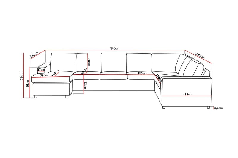 Crazy 6-sits Vänstervänd U-formad X-Large Hörnsoffa med divan i Tyg - Antracit - Möbler - Vardagsrum - Soffor - Hörnsoffor