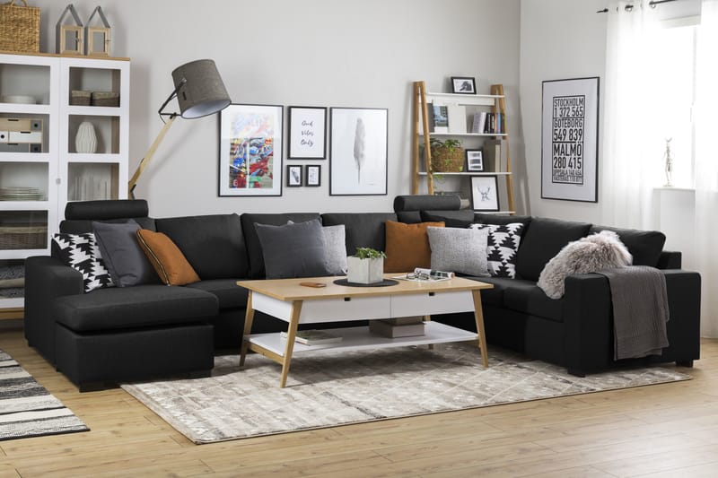 Crazy 6-sits Vänstervänd U-formad X-Large Hörnsoffa med divan i Tyg - Antracit - Möbler - Vardagsrum - Soffor - Hörnsoffor
