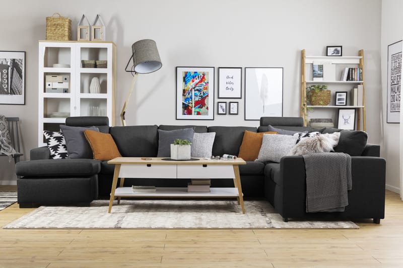 Crazy 6-sits Vänstervänd U-formad X-Large Hörnsoffa med divan i Tyg - Antracit - Möbler - Vardagsrum - Soffor - Hörnsoffor