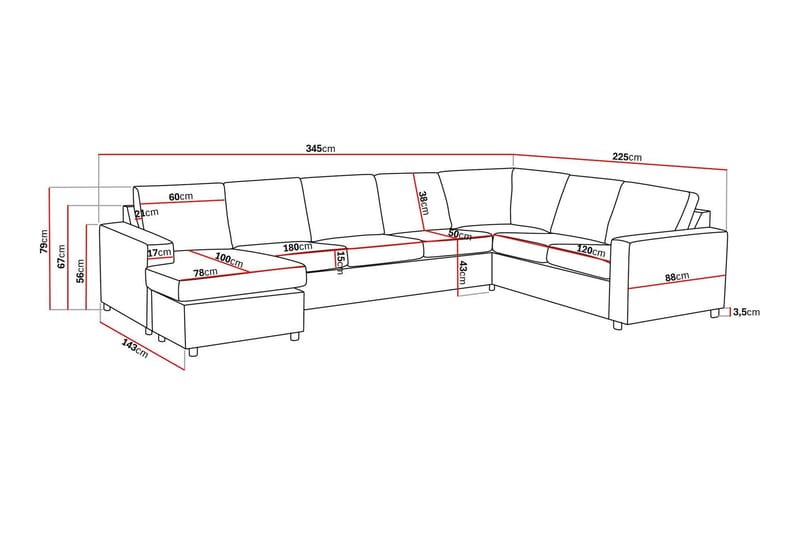 Crazy 6-sits Vänstervänd U-formad X-Large Hörnsoffa med divan i Tyg - Antracit - Möbler - Vardagsrum - Soffor - Hörnsoffor