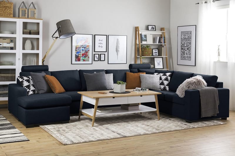 Crazy 6-sits Vänstervänd U-formad X-Large Hörnsoffa med divan i Tyg - Blå - Möbler - Vardagsrum - Soffor - Hörnsoffor