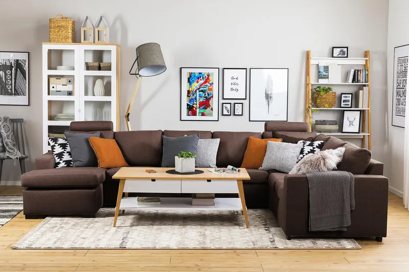 Crazy 6-sits Vänstervänd U-formad X-Large Hörnsoffa med divan i Tyg - Brun - Möbler - Vardagsrum - Soffor - Hörnsoffor