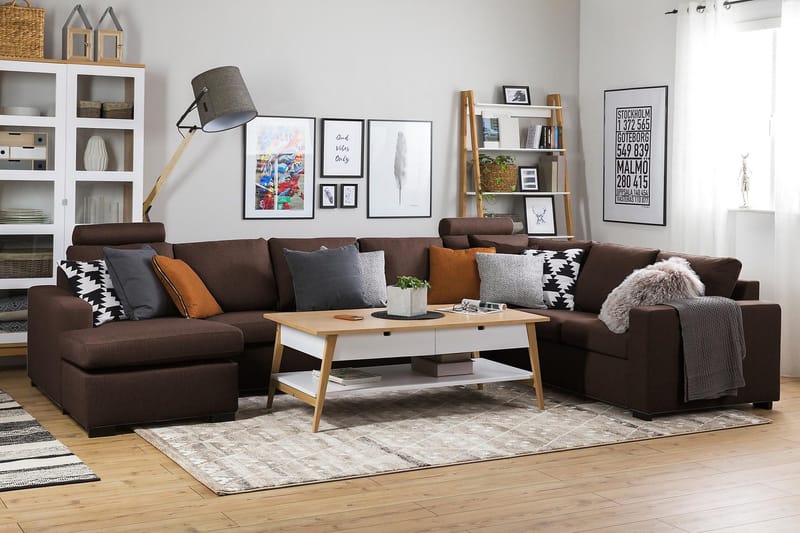 Crazy 6-sits Vänstervänd U-formad X-Large Hörnsoffa med divan i Tyg - Brun - Möbler - Vardagsrum - Soffor - Hörnsoffor