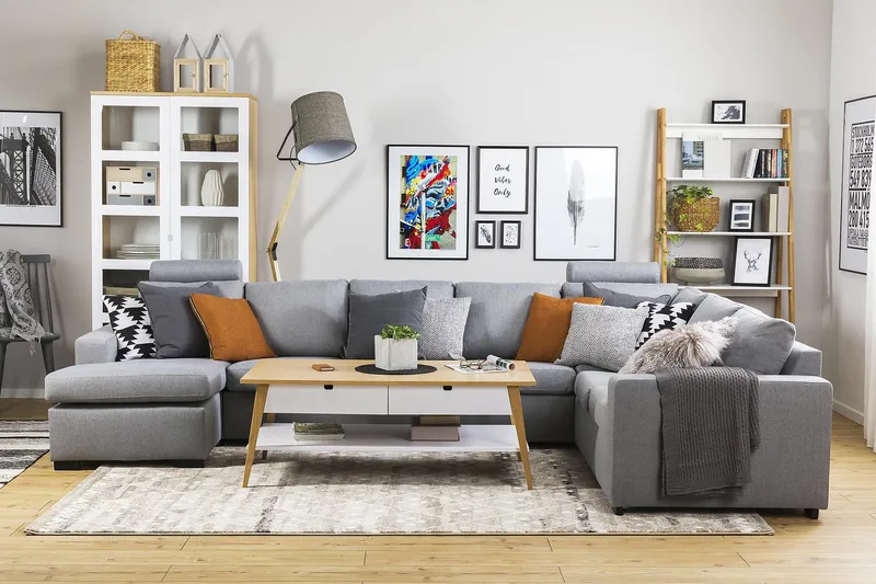 Crazy 6-sits Vänstervänd U-formad X-Large Hörnsoffa med divan i Tyg - Grå - Möbler - Vardagsrum - Soffor - Hörnsoffor