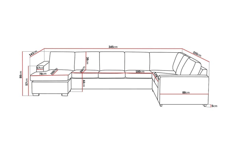 Crazy 6-sits Vänstervänd U-formad X-Large Hörnsoffa med divan i Tyg - Grå - Möbler - Vardagsrum - Soffor - Hörnsoffor