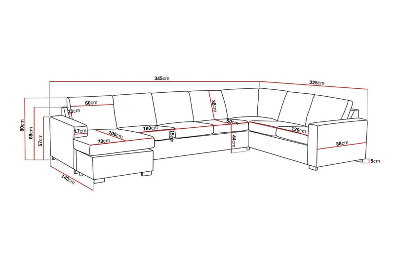 Crazy 6-sits Vänstervänd U-formad X-Large Hörnsoffa med divan i Tyg - Grå - Möbler - Vardagsrum - Soffor - Hörnsoffor