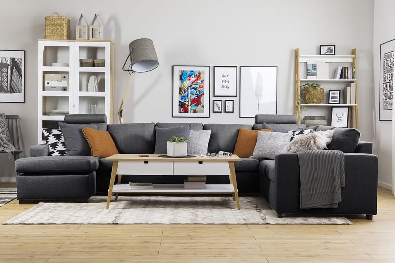 Crazy 6-sits Vänstervänd U-formad X-Large Hörnsoffa med divan i Tyg - Mörkgrå - Möbler - Vardagsrum - Soffor - Hörnsoffor