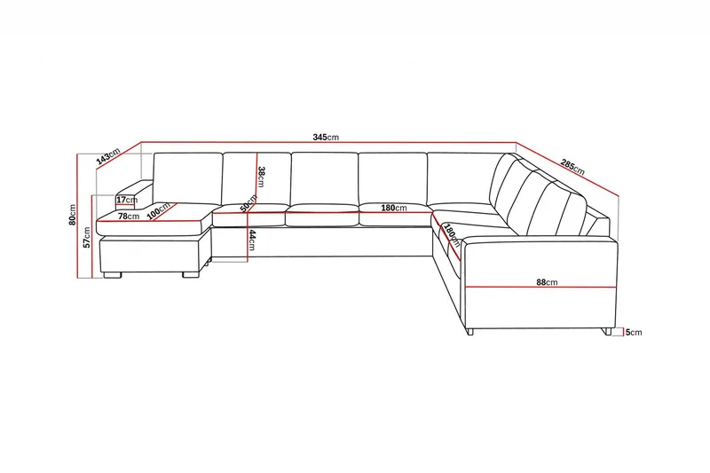 Crazy 7-sits Högervänd U-formad XX-Large Hörnsoffa med divan i Konstläder - Svart - Möbler - Vardagsrum - Soffor - Hörnsoffor