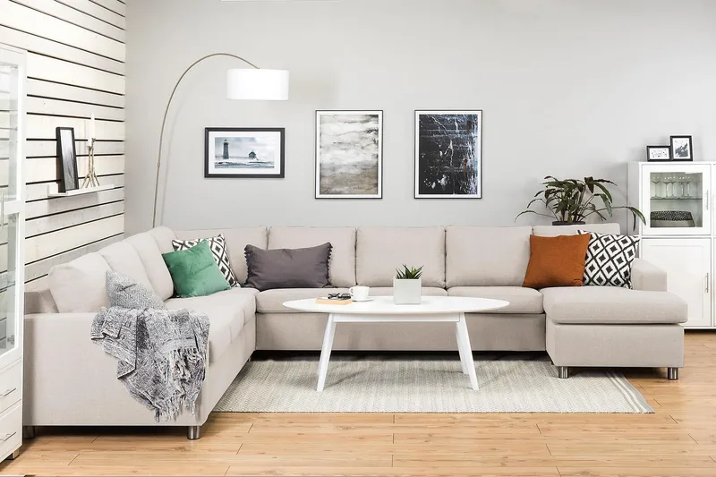 Crazy 7-sits Högervänd U-formad XX-Large Hörnsoffa med divan i Tyg - Beige - Möbler - Vardagsrum - Soffor - Hörnsoffor