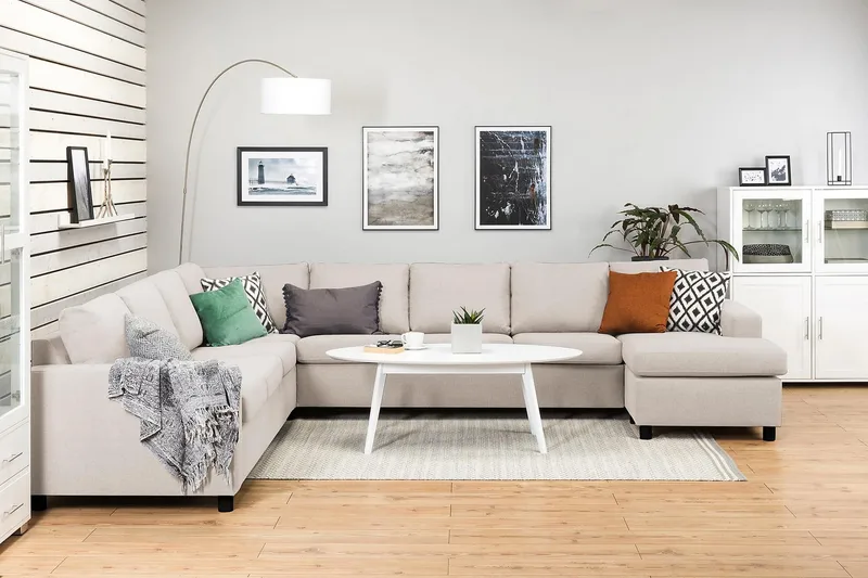 Crazy 7-sits Högervänd U-formad XX-Large Hörnsoffa med divan i Tyg - Beige - Möbler - Vardagsrum - Soffor - Hörnsoffor