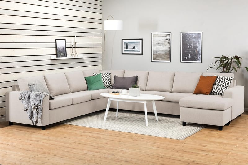 Crazy 7-sits Högervänd U-formad XX-Large Hörnsoffa med divan i Tyg - Beige - Möbler - Vardagsrum - Soffor - Hörnsoffor