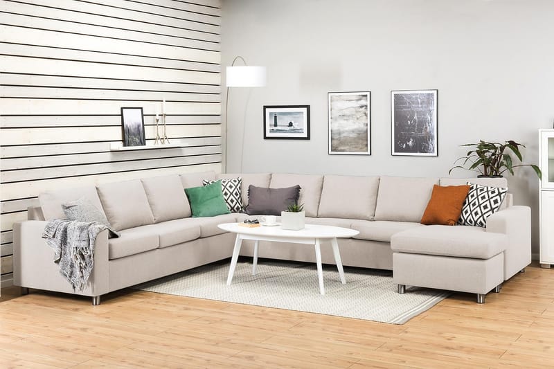 Crazy 7-sits Högervänd U-formad XX-Large Hörnsoffa med divan i Tyg - Beige - Möbler - Vardagsrum - Soffor - Hörnsoffor