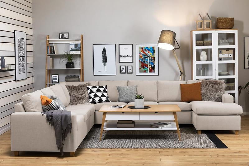 Crazy 7-sits Högervänd U-formad XX-Large Hörnsoffa med divan i Tyg - Beige - Möbler - Vardagsrum - Soffor - Hörnsoffor