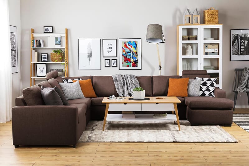 Crazy 7-sits Högervänd U-formad XX-Large Hörnsoffa med divan i Tyg - Brun - Möbler - Vardagsrum - Soffor - Hörnsoffor