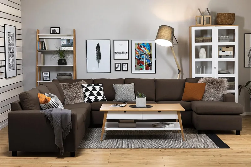 Crazy 7-sits Högervänd U-formad XX-Large Hörnsoffa med divan i Tyg - Brun - Möbler - Vardagsrum - Soffor - Hörnsoffor