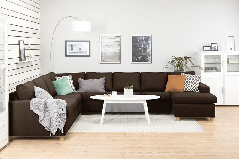 Crazy 7-sits Högervänd U-formad XX-Large Hörnsoffa med divan i Tyg - Brun - Möbler - Vardagsrum - Soffor - Hörnsoffor