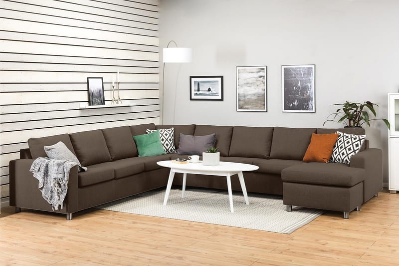 Crazy 7-sits Högervänd U-formad XX-Large Hörnsoffa med divan i Tyg - Brun - Möbler - Vardagsrum - Soffor - Hörnsoffor