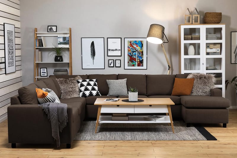 Crazy 7-sits Högervänd U-formad XX-Large Hörnsoffa med divan i Tyg - Brun - Möbler - Vardagsrum - Soffor - Hörnsoffor