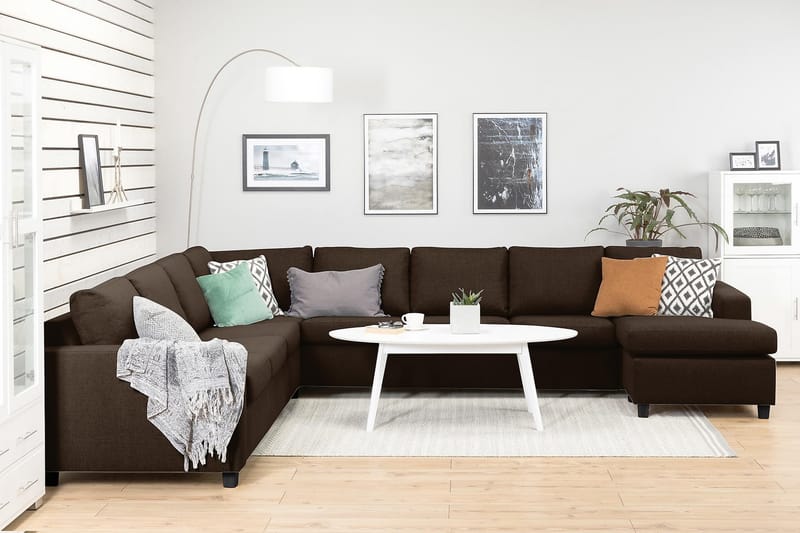 Crazy 7-sits Högervänd U-formad XX-Large Hörnsoffa med divan i Tyg - Brun - Möbler - Vardagsrum - Soffor - Hörnsoffor