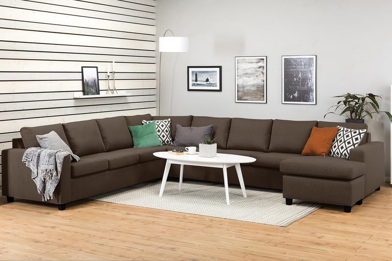 Crazy 7-sits Högervänd U-formad XX-Large Hörnsoffa med divan i Tyg - Brun - Möbler - Vardagsrum - Soffor - Hörnsoffor