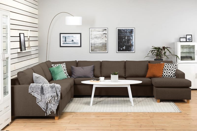 Crazy 7-sits Högervänd U-formad XX-Large Hörnsoffa med divan i Tyg - Brun - Möbler - Vardagsrum - Soffor - Hörnsoffor