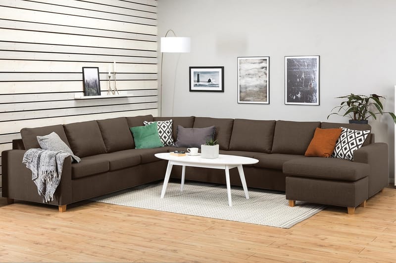 Crazy 7-sits Högervänd U-formad XX-Large Hörnsoffa med divan i Tyg - Brun - Möbler - Vardagsrum - Soffor - Hörnsoffor