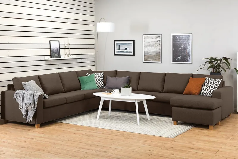 Crazy 7-sits Högervänd U-formad XX-Large Hörnsoffa med divan i Tyg - Brun - Möbler - Vardagsrum - Soffor - Hörnsoffor