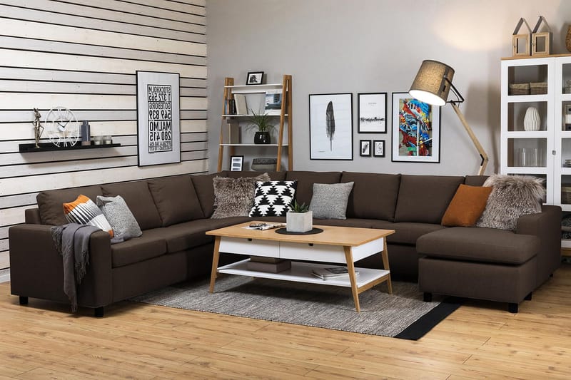 Crazy 7-sits Högervänd U-formad XX-Large Hörnsoffa med divan i Tyg - Brun - Möbler - Vardagsrum - Soffor - Hörnsoffor