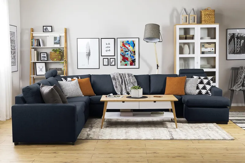 Crazy 7-sits Högervänd U-formad XX-Large Hörnsoffa med divan i Tyg - Mörkblå - Möbler - Vardagsrum - Soffor - Hörnsoffor